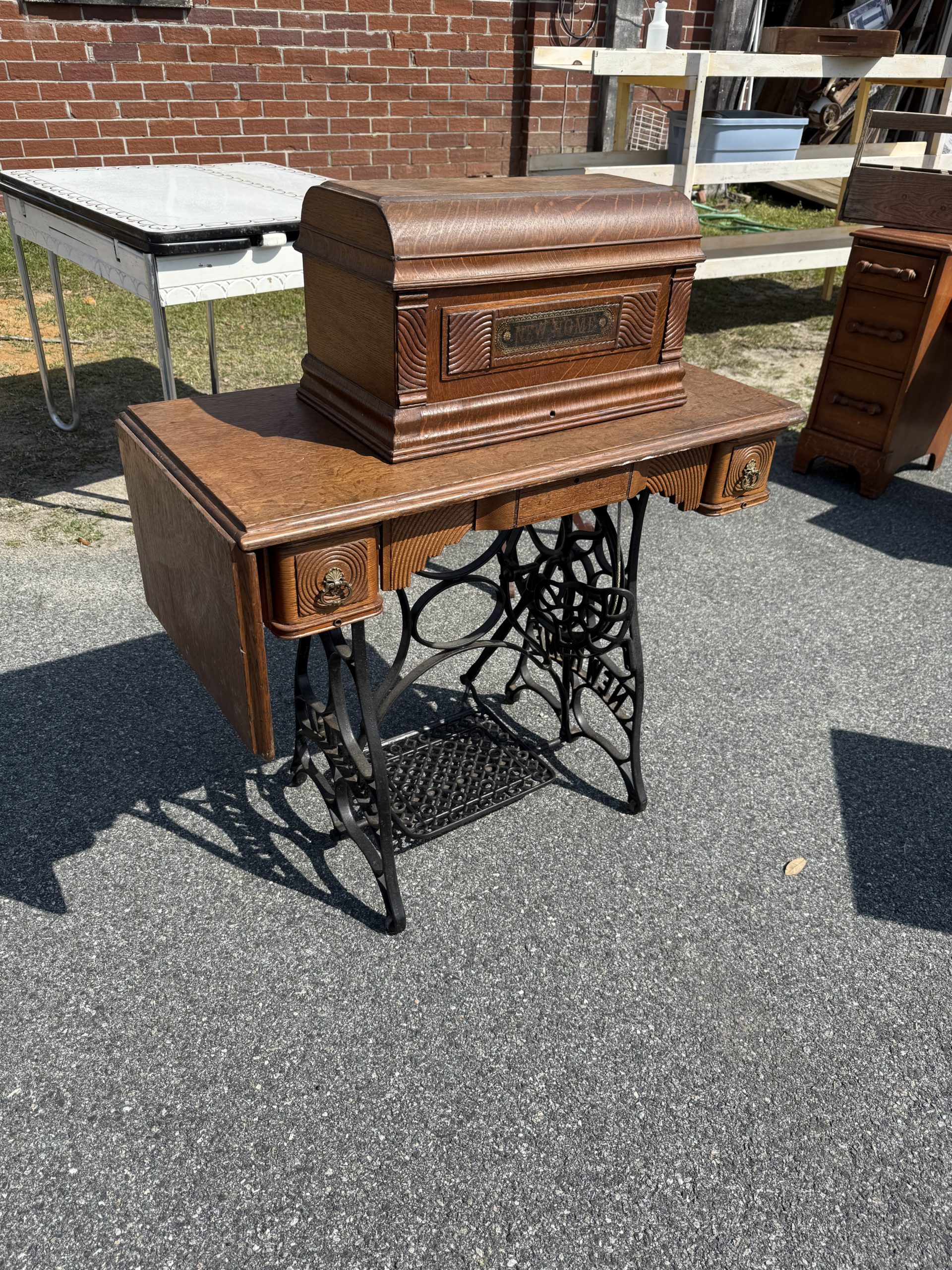 Vintage Oak New Home Sewing Machine